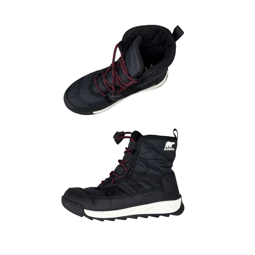 Sorel Whitney II Short Lace Boots Black Red Waterproof Snow Winter Kids Size 1